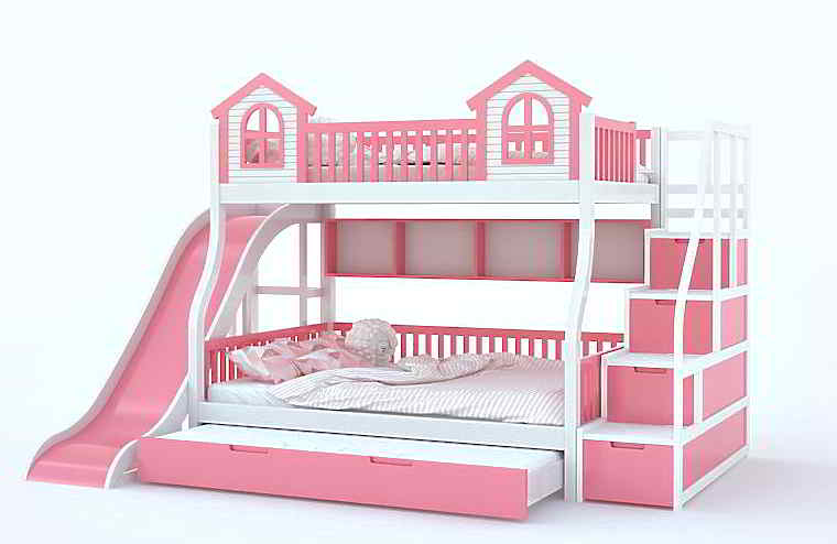 giường tầng màu hồng đậm cho bé gái